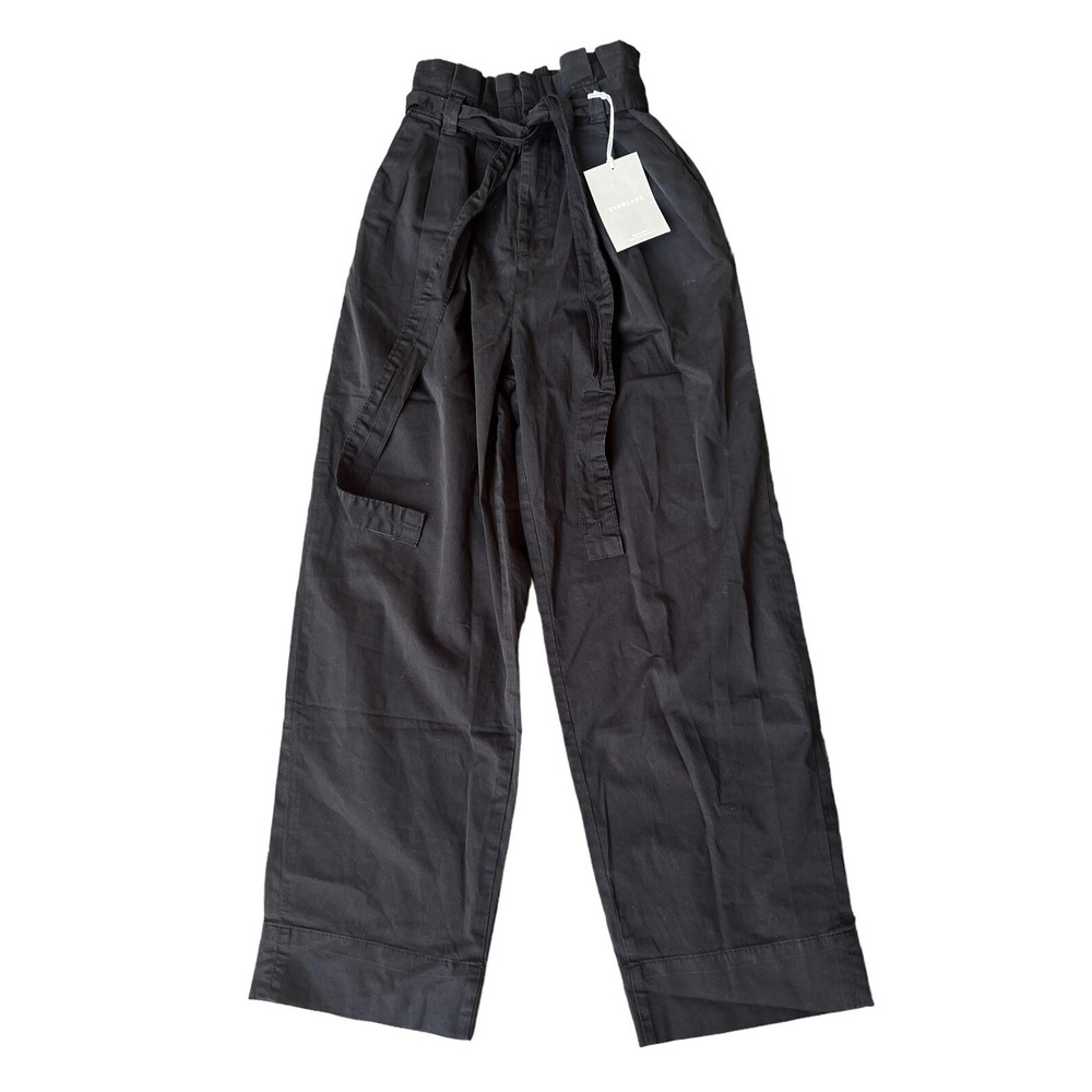 Everlane Womens Organic Cotton High Rise Wide Leg Paperbag Pants Black XS NWT